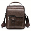 Dark brown leather men's shoulder bag with handle