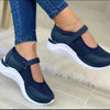 Navy thick-soled round-head knitted shoes