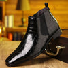 Stylish black crocodile-textured men's boots, perfect for all seasons.