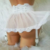 White sheer garter skirt with lace trim