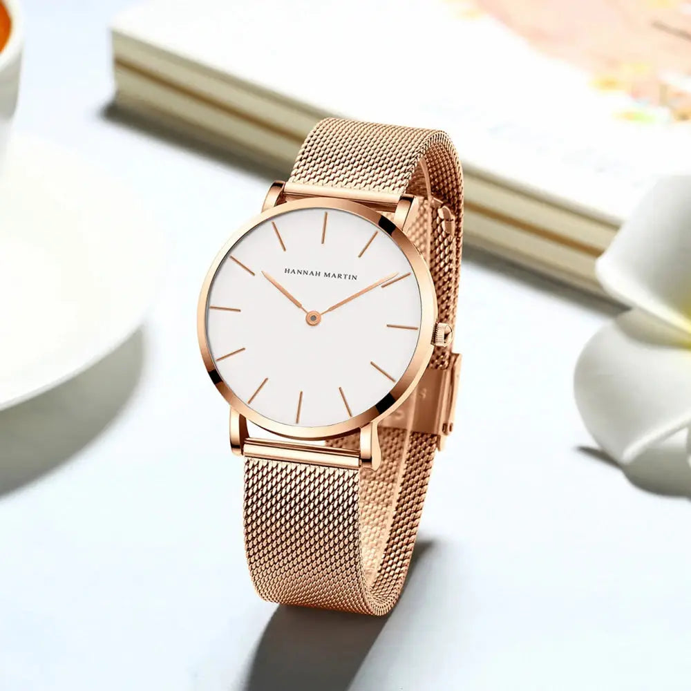 Women’s Minimalist Quartz Watch – 36mm Rose Gold Waterproof Design with Nordic Fashion Style