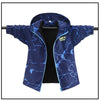 Navy jacket with blue abstract pattern