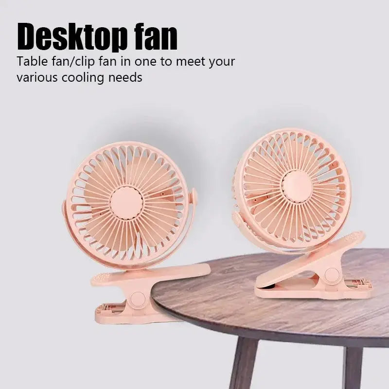 Mini USB rechargeable clip fan, 3-speed silent portable desk fan for home, dorm, office, or stroller use