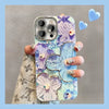 Blue and purple floral phone case for iPhone 11-16 Pro Max Plus