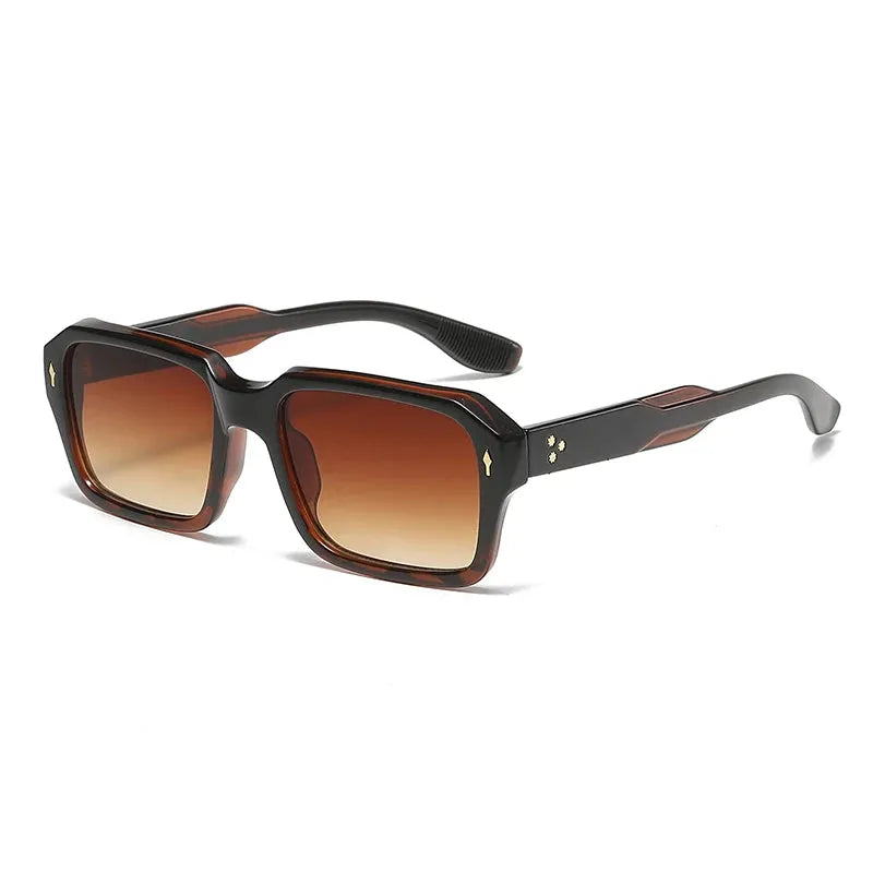 Retro Square Sunglasses with UV Protection and Rivet Detail