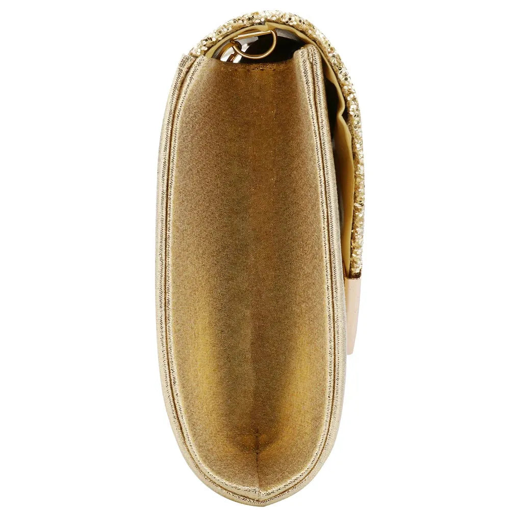 Gold Glitter Handbag Envelope Clutch With Chain Strap