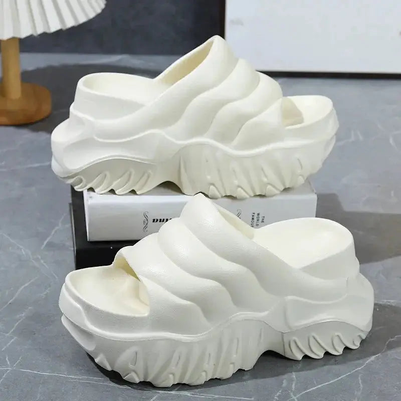Women’s Platform Wedge Sandals – Open Toe Slip-On Slides with Ankle Buckle for Summer Beach Style