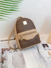 Brown plaid print shoulder backpack with gold accents