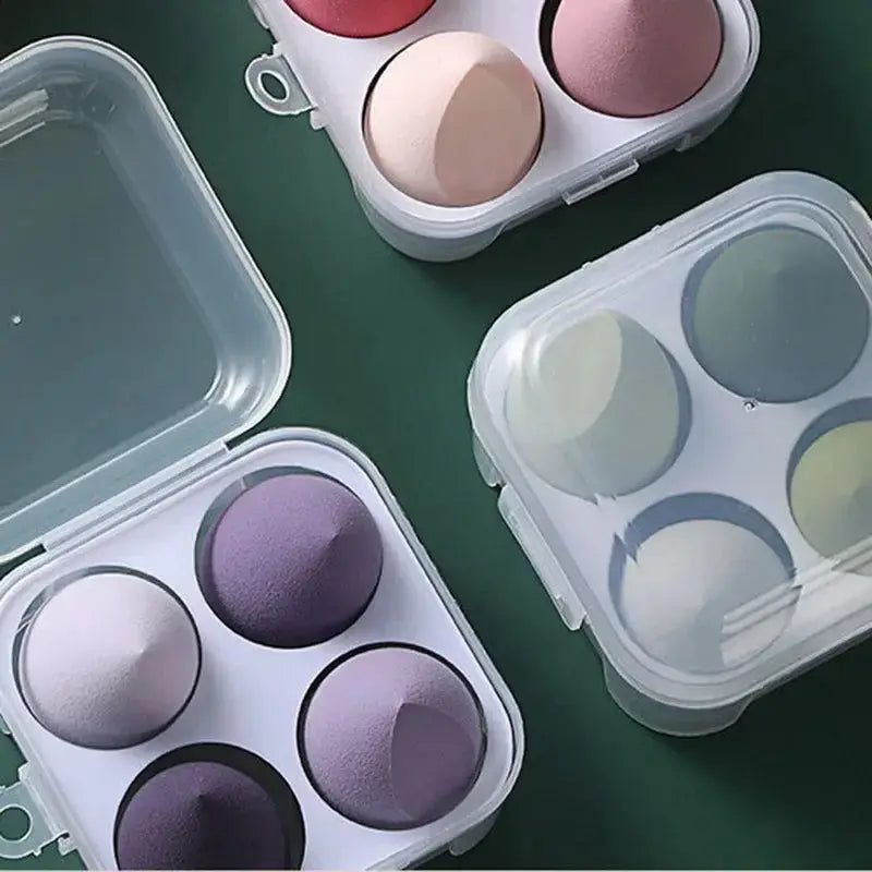 4PCS Makeup Blender Sponge Set – Soft Colorful Cosmetic Puffs with Beveled Edge – Natural Finish for Foundation & Powder