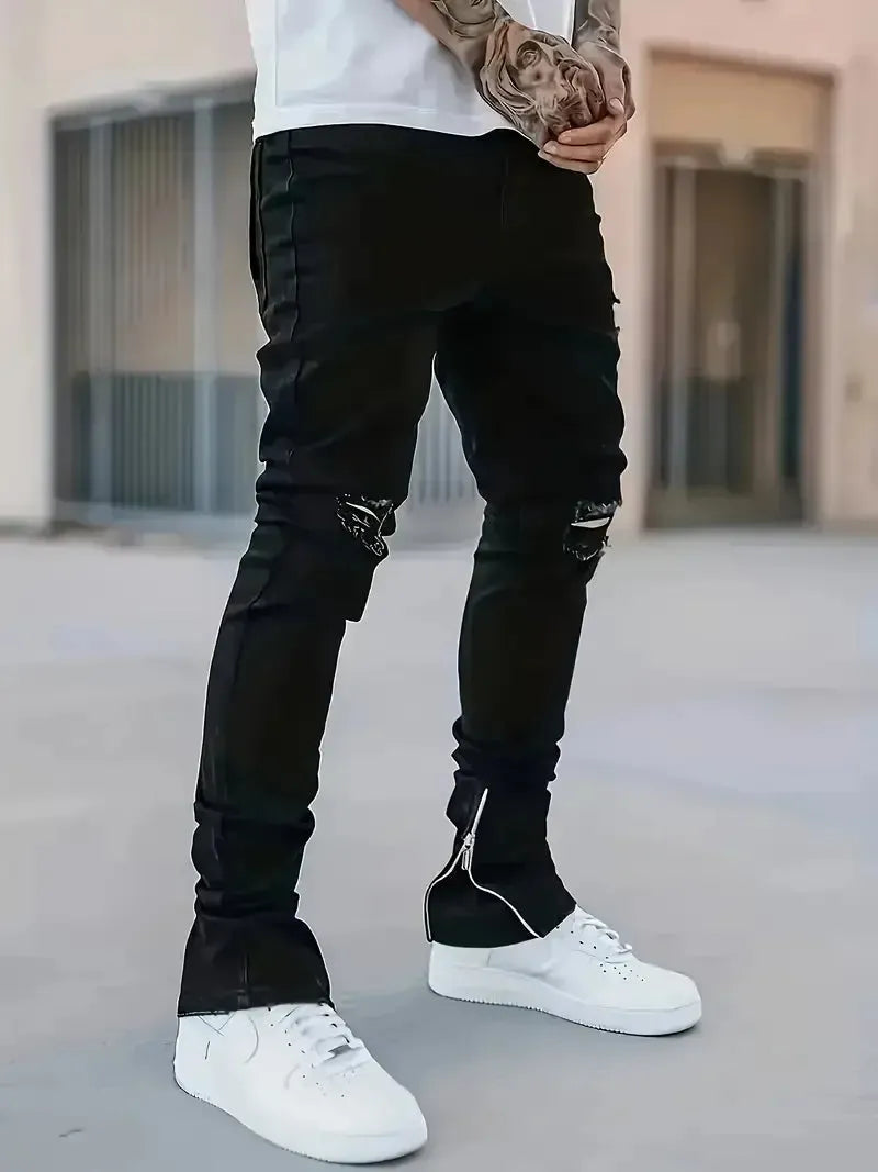 Men’s Slim Fit Black Jeans With Ripped Distressed Stretch