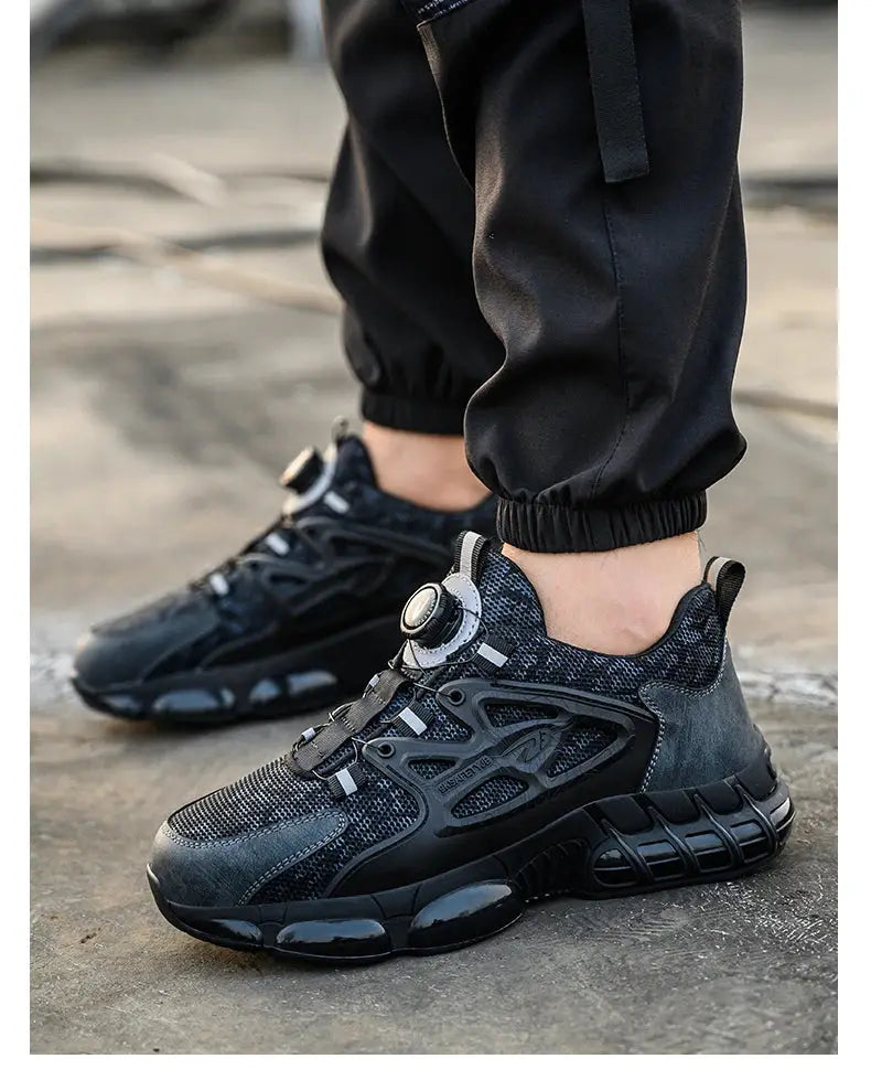 Puncture-Resistant Work Shoes | Lace-Up Safety Footwear with Elastic Buttons for All-Day Protection