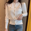 White long sleeve knitted sweater with button details