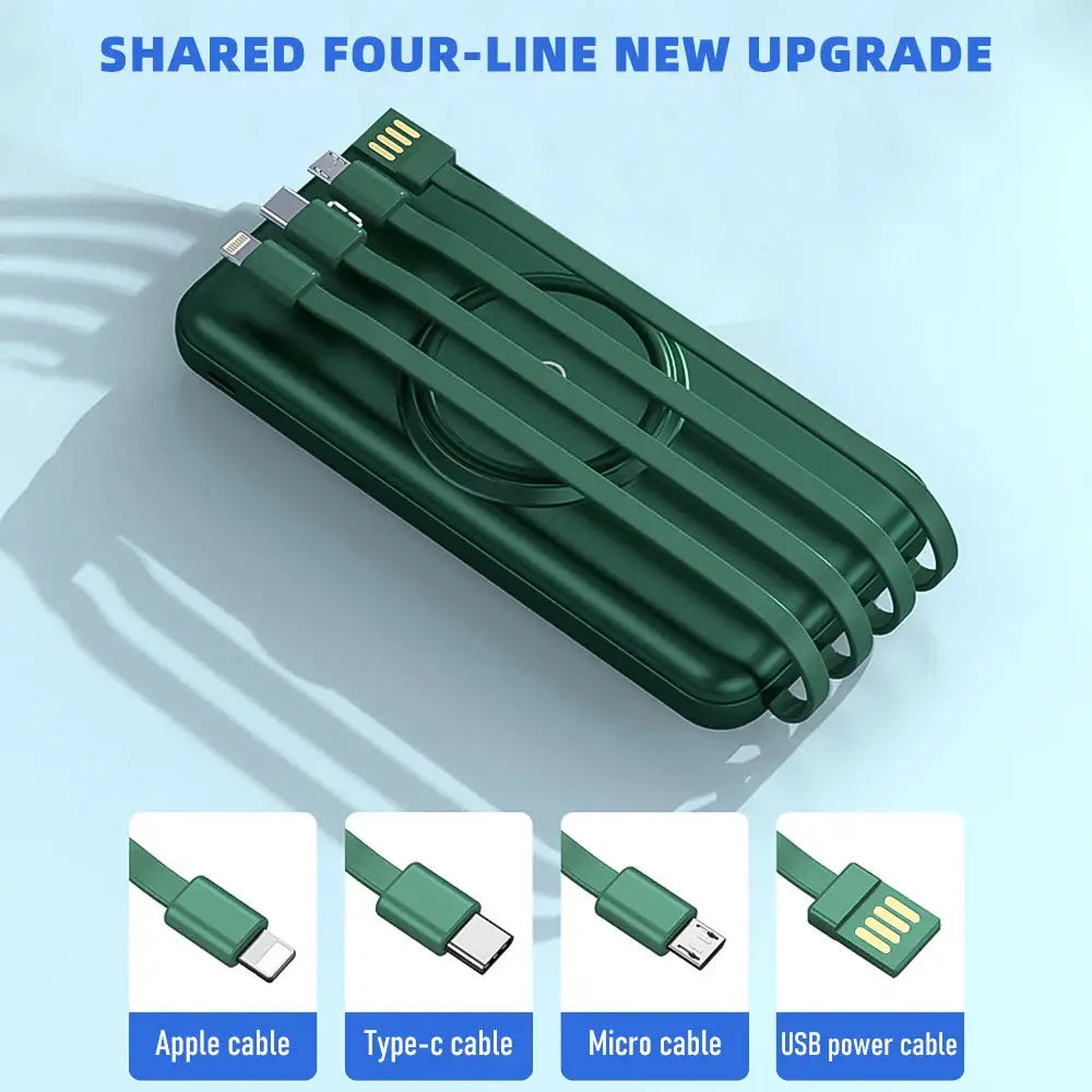 Wireless Power Bank 20000mAh Fast Charging with Built-in 4 Cables for iPhone 13–15 & Android Devices
