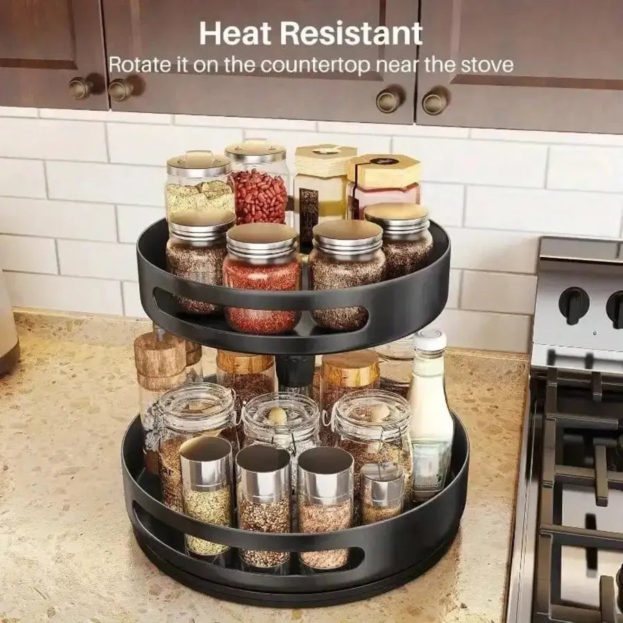 3 Tier Rotating Spice Rack with Polished Metal Organizer