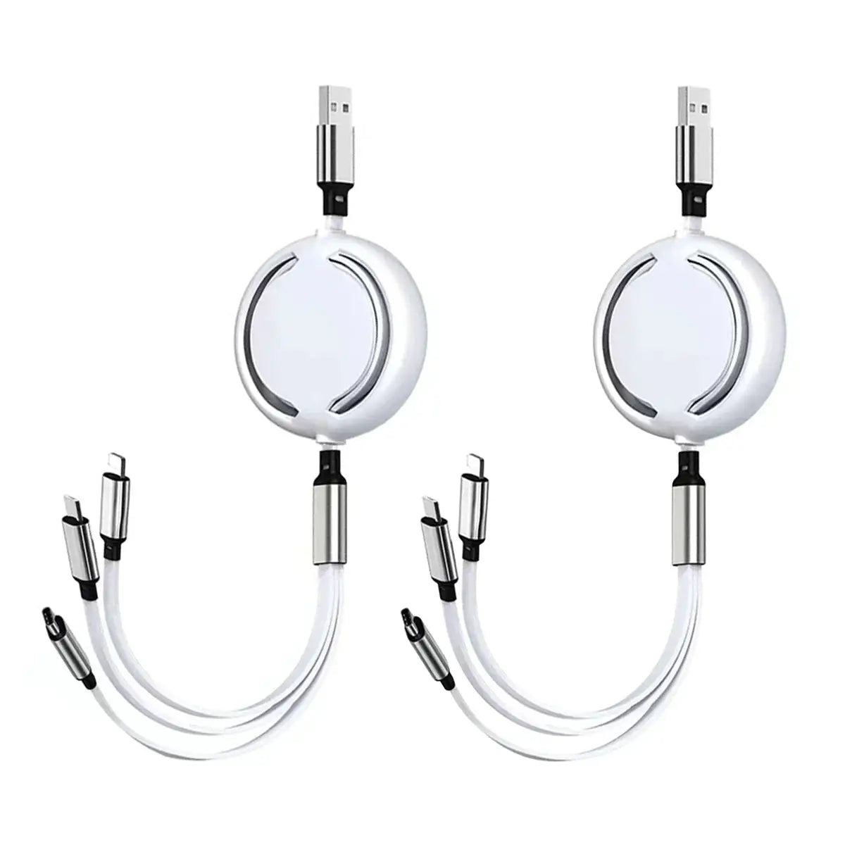 3-in-1 retractable USB charging and data cable, fast charge, compatible with iPhone, Samsung, Huawei, Xiaomi (2-pack)