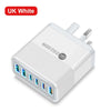 UK White 55W 6 Port USB Charger