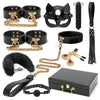 Complete leather bondage set with mask and case