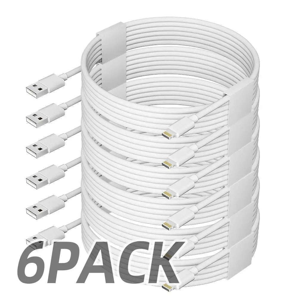 6-pack 6ft fast charging USB lightning cables, compatible with iPhone, durable charger cord set