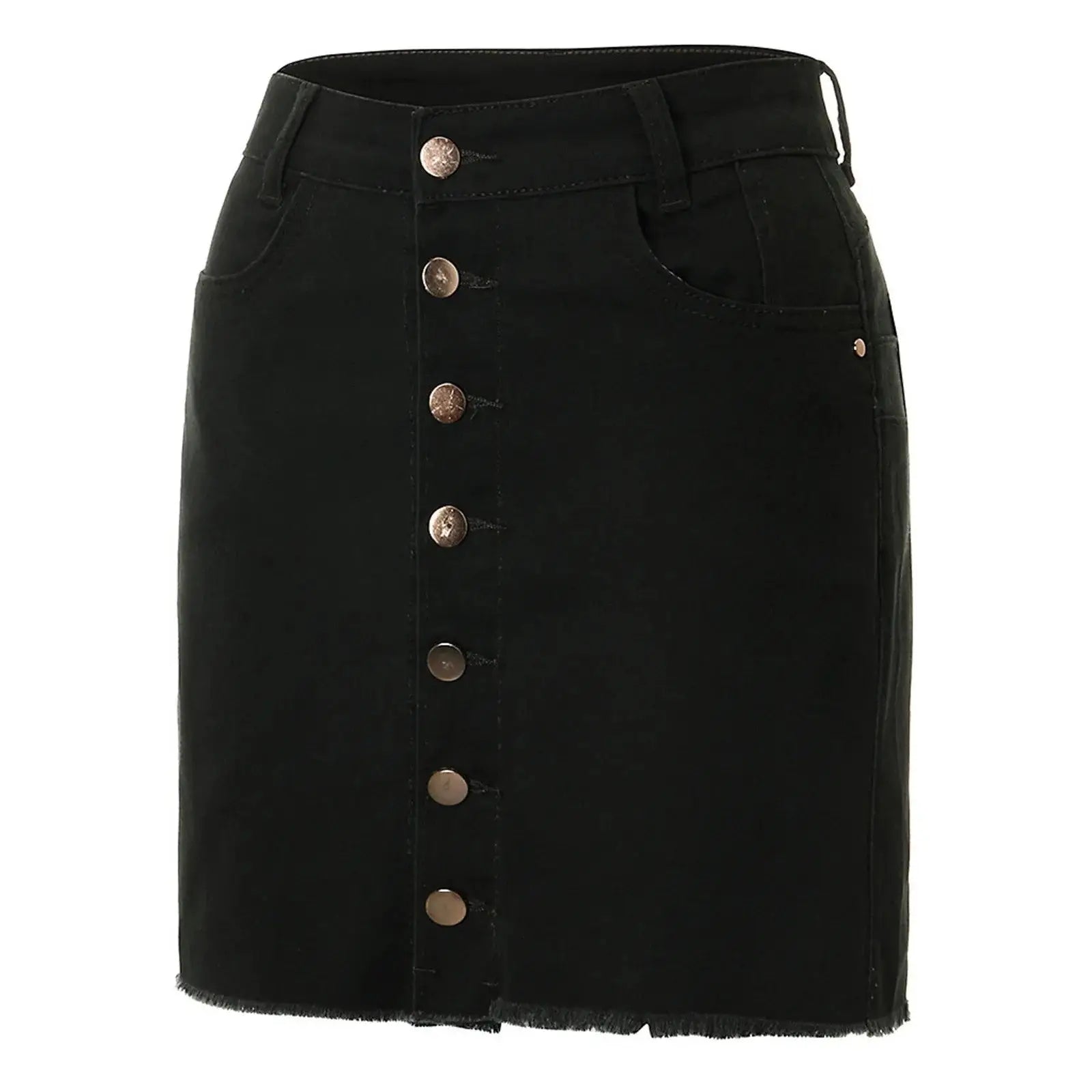 Women’s short denim skirt, high-waisted elastic design with breathable fabric and decorative ruffle hem