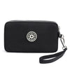 Black solid color women's wallet with wrist strap