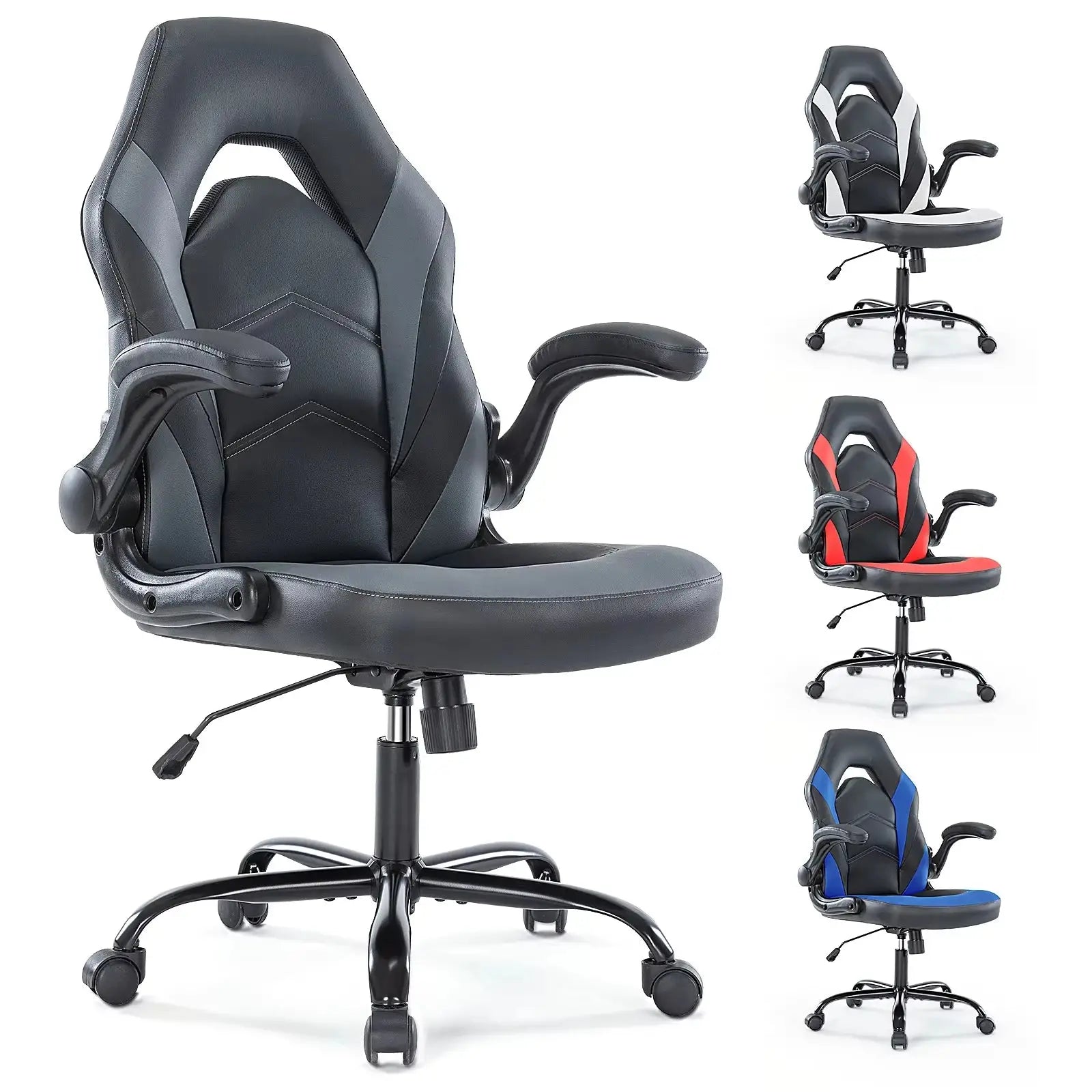 Ergonomic PU Leather Gaming Chair Adjustable Height & Flip-Up Arms Office or Home Desk Seat