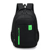 Black waterproof backpack with green accents