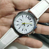 White leather strap watch with multiple dials