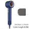 Blue hair dryer with single nozzle attachment