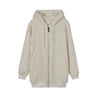 White plush hooded jacket with zipper