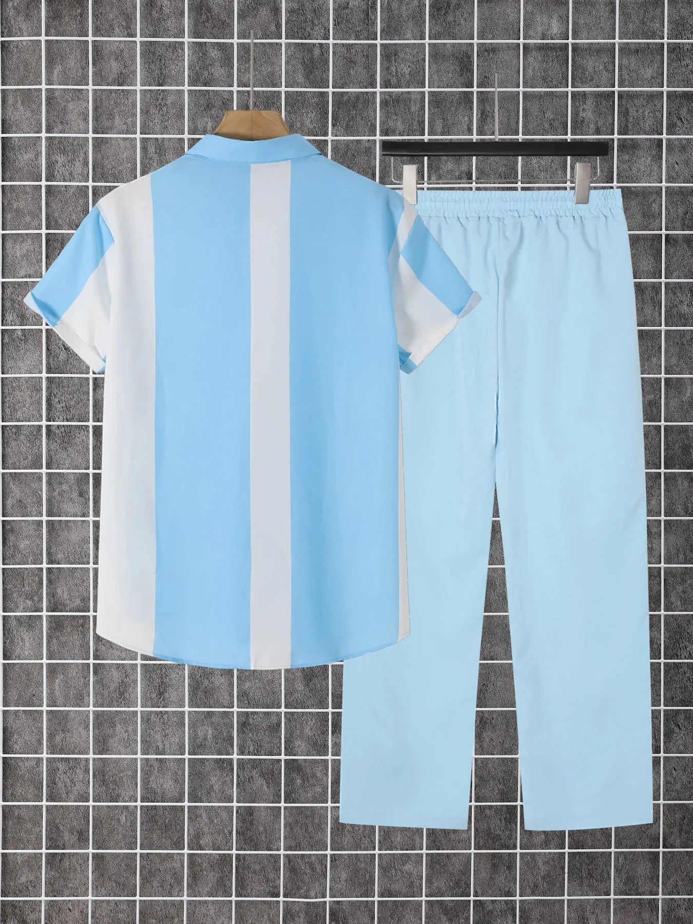 Two Piece Set Men Printed Button Down Summer Outfit