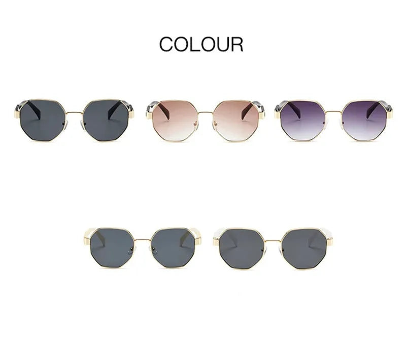 Retro Polygonal Sunglasses with Metal Frame and UV400 Lenses