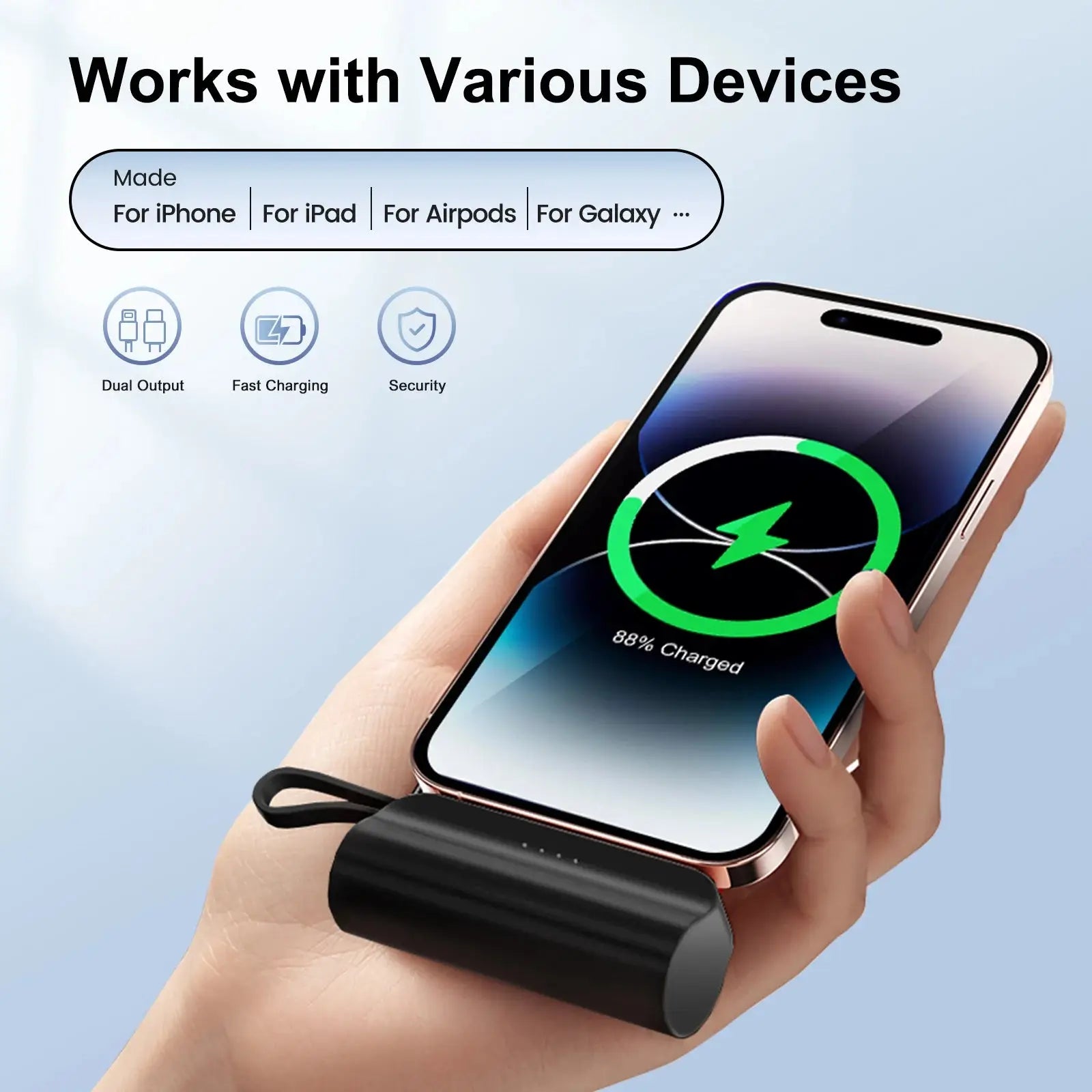 Mini Power Bank 4500mAh Portable Phone Charger Capsule Dual USB-C Ports for iPhone 15/16 & Android Devices