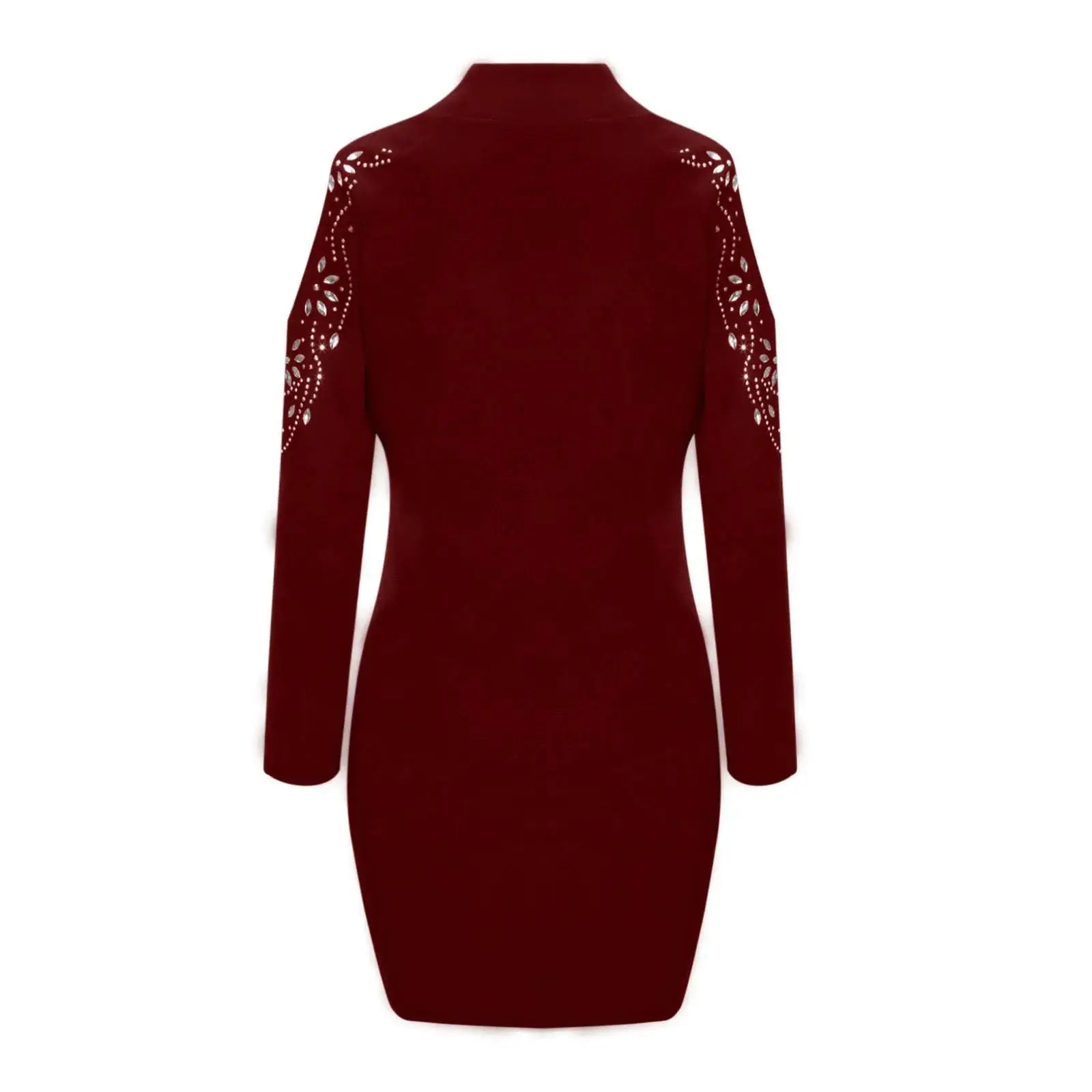 Women’s Elegant Bodycon Party Dress – Cold Shoulder Rhinestone Chain Design for Wedding or Fall Events