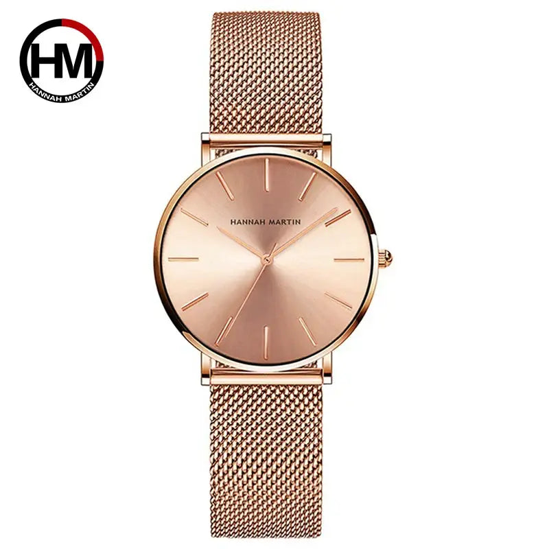 Women’s Minimalist Quartz Watch – 36mm Rose Gold Waterproof Design with Nordic Fashion Style