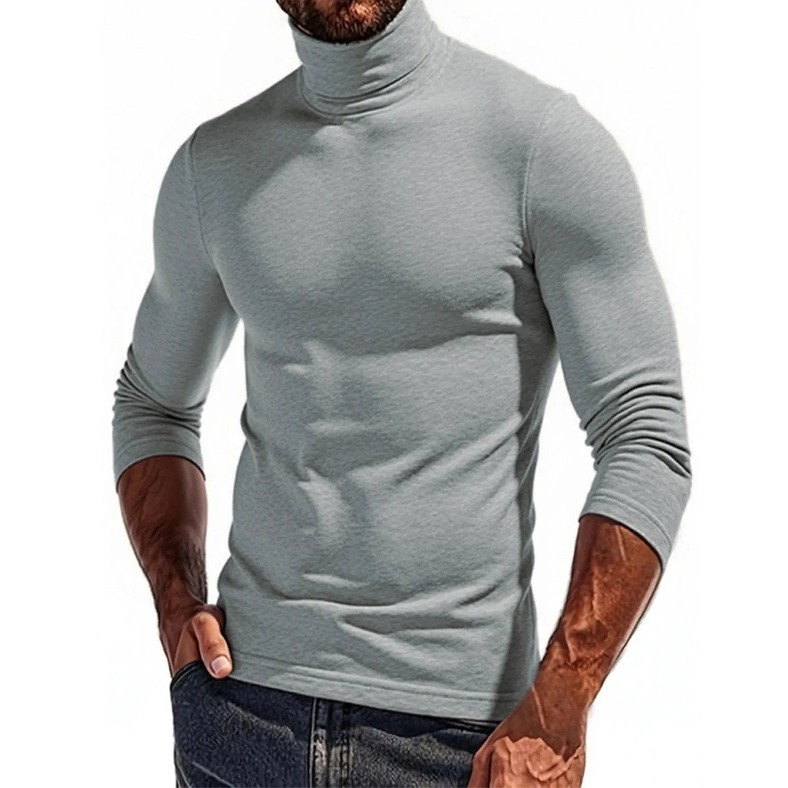 Men’s Long Sleeved Shirt Slim Fit Solid Turtleneck Tee