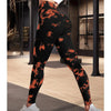 Black and orange tie-dye yoga pants, full-length leggings