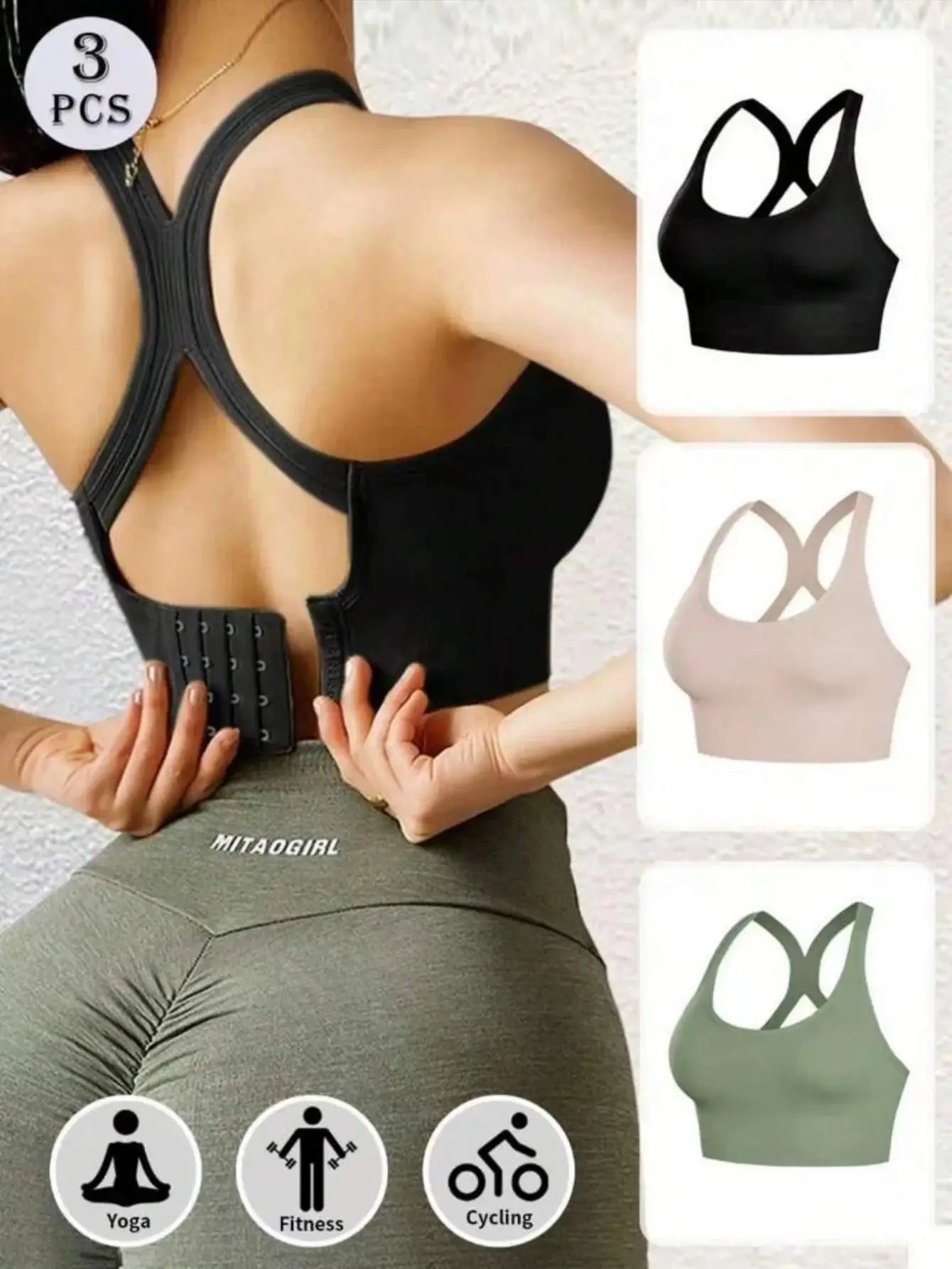 3-Pack Seamless Sports Bras Push-Up & Shock Absorbing & Running Ready