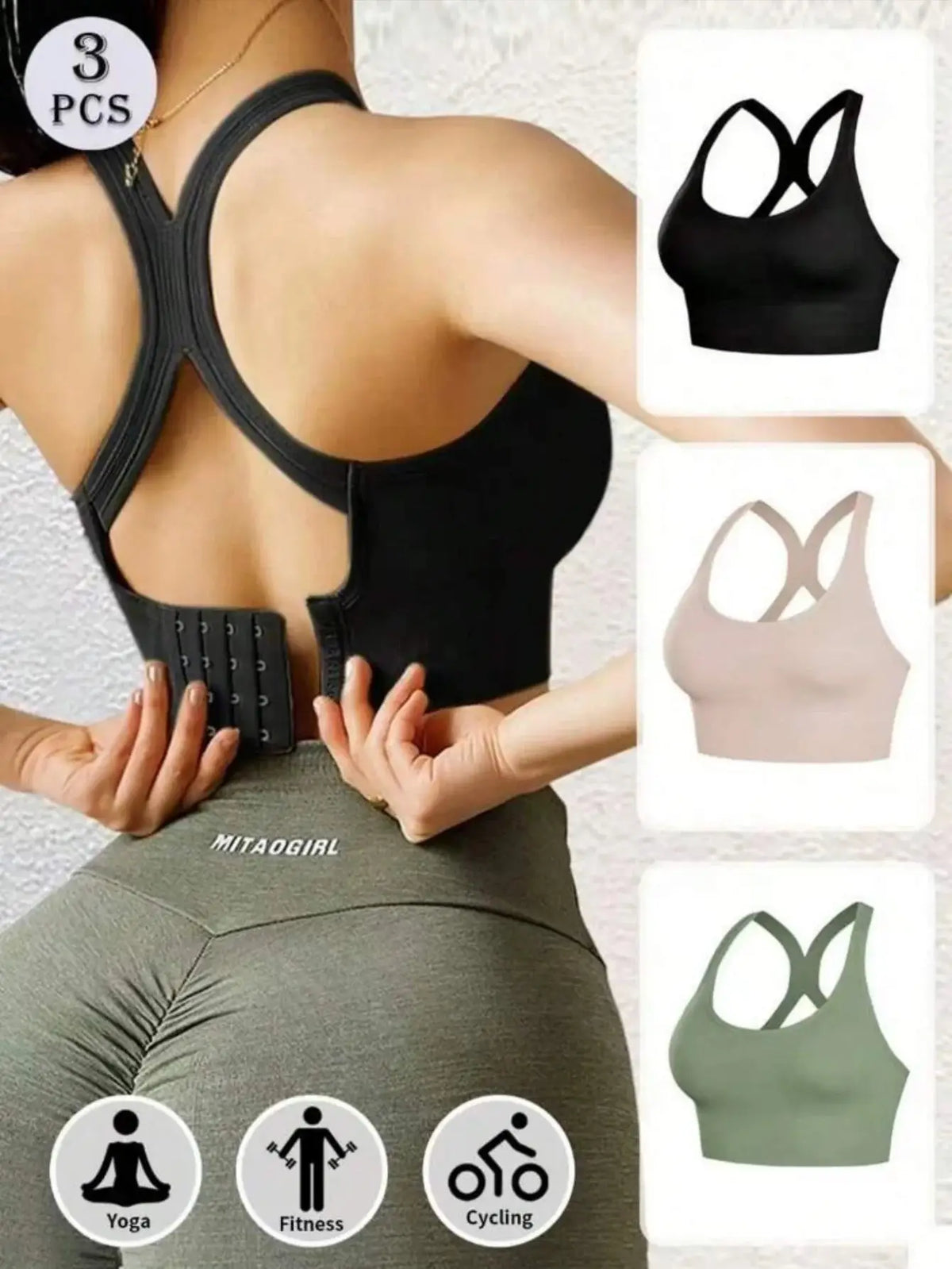 3-Pack Seamless Sports Bras Push-Up & Shock Absorbing & Running Ready