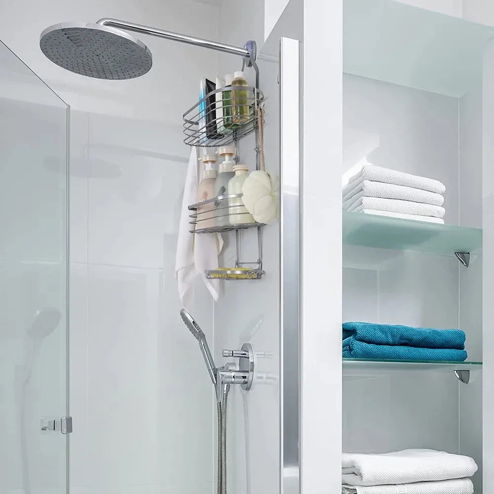 Shower Caddy Over Head Rustproof Storage Rack With Hooks