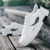 White men's sneakers with black feather design