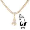 Gold praying hands pendant necklace with stones