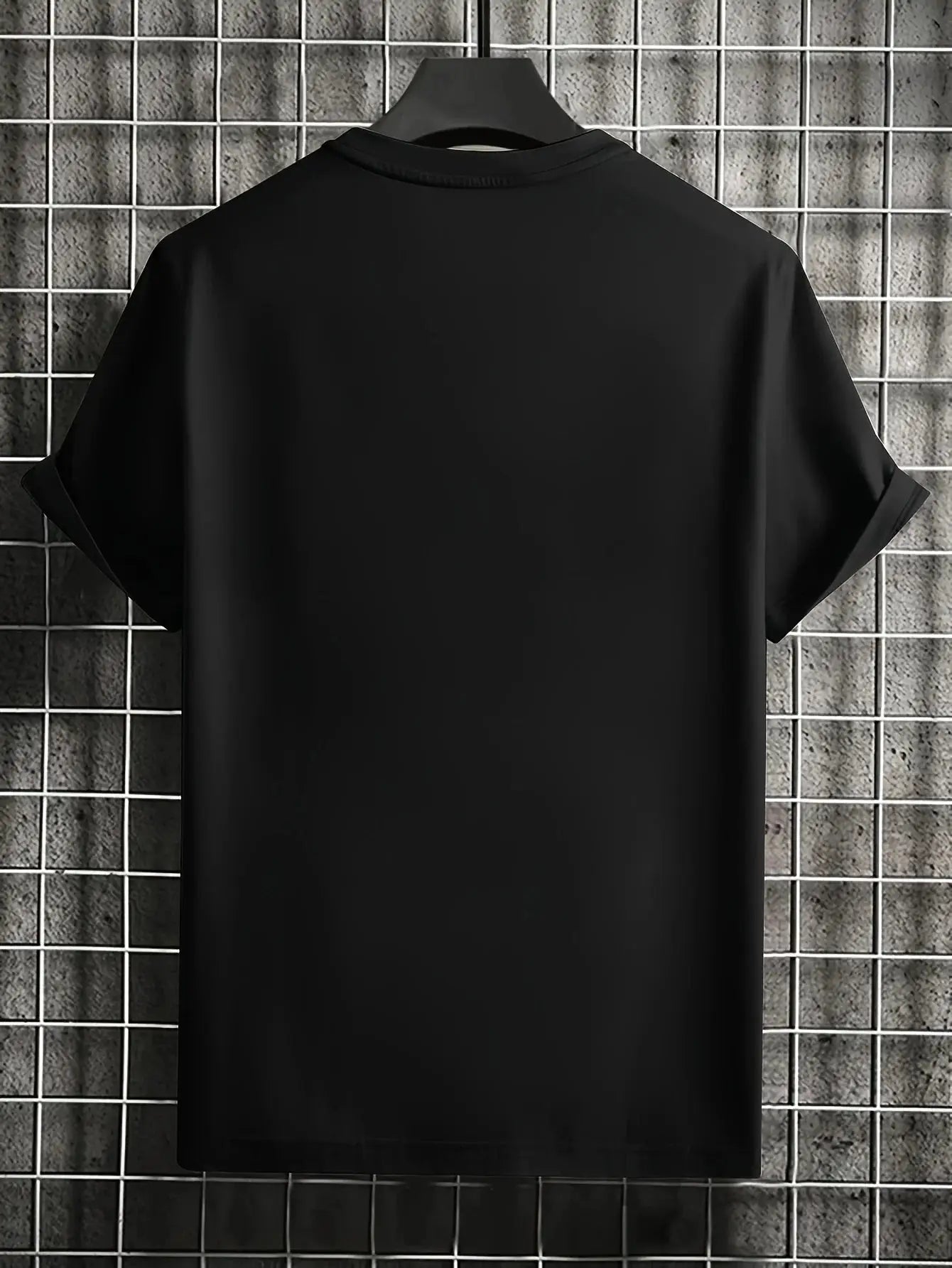 Mens Graphic T-Shirt Angel Wings Print & Japanese Calligraphy Black White Crewneck