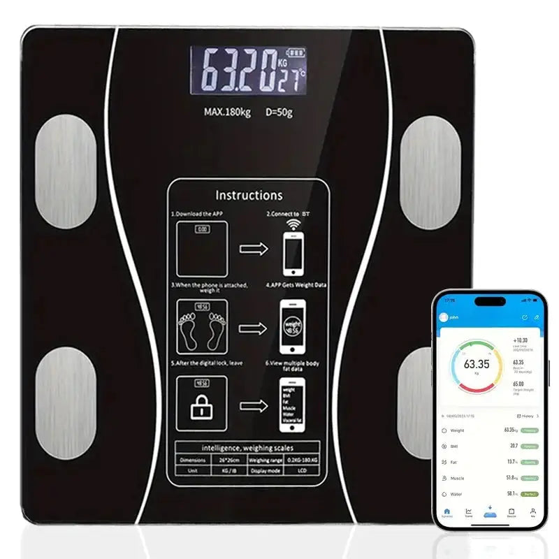 Smart Body Fat Scale LED Display Bluetooth Analyzer for Weight & Body Composition Tracking