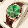 Green dial watch with brown leather strap