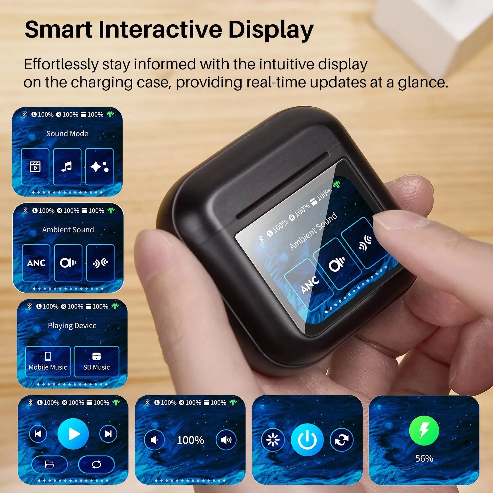 Earbuds ANC Wireless LCD Touch Noise Cancelling Immersive Audio