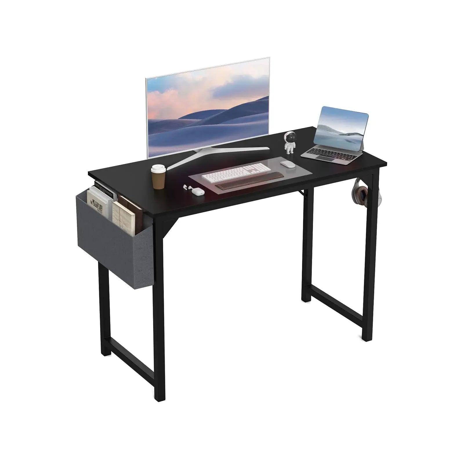 JHK Computer Desk – Modern Compact Office Table with Side Bag & Headphone Hook, Easy to Assemble