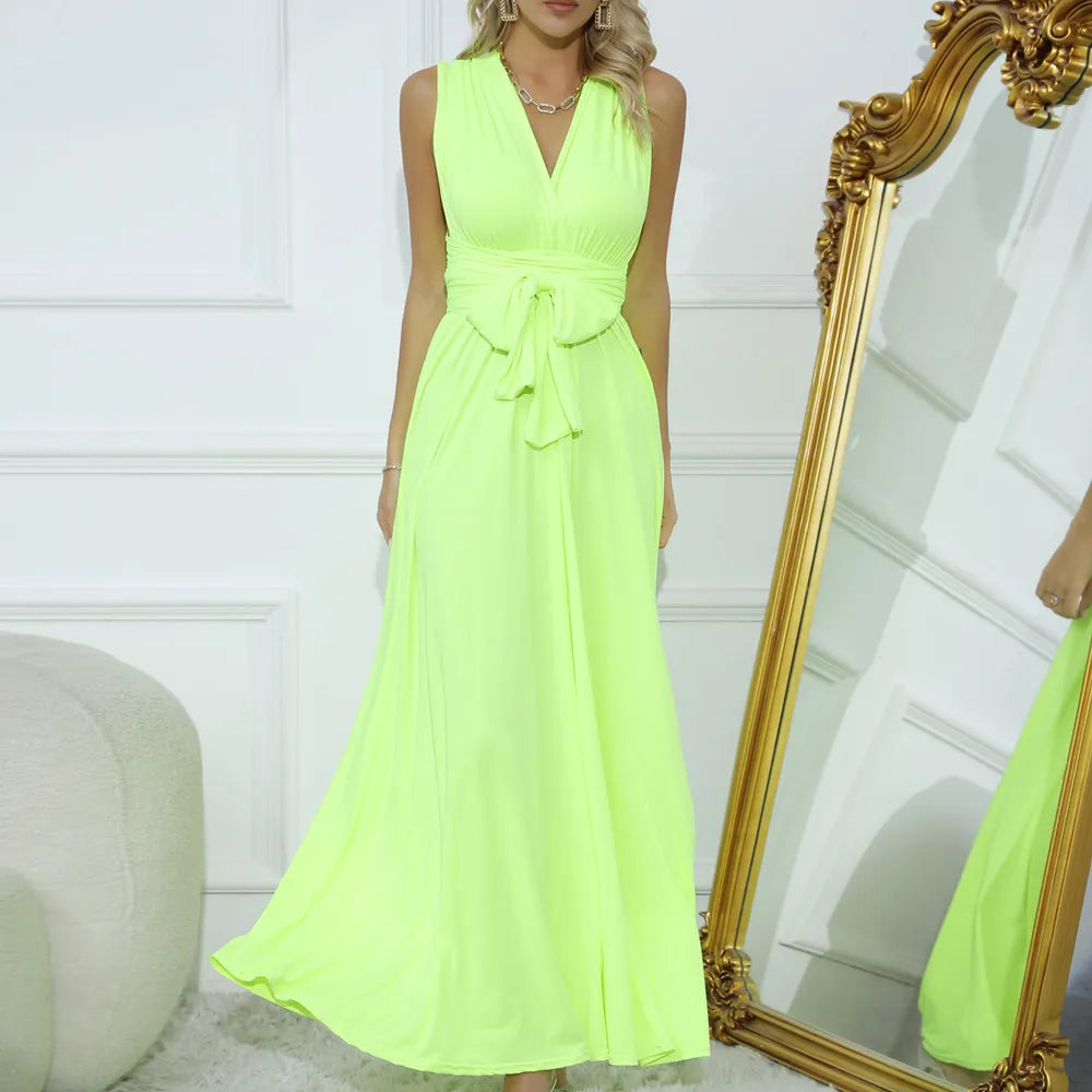 Neon yellow V-neck long dress