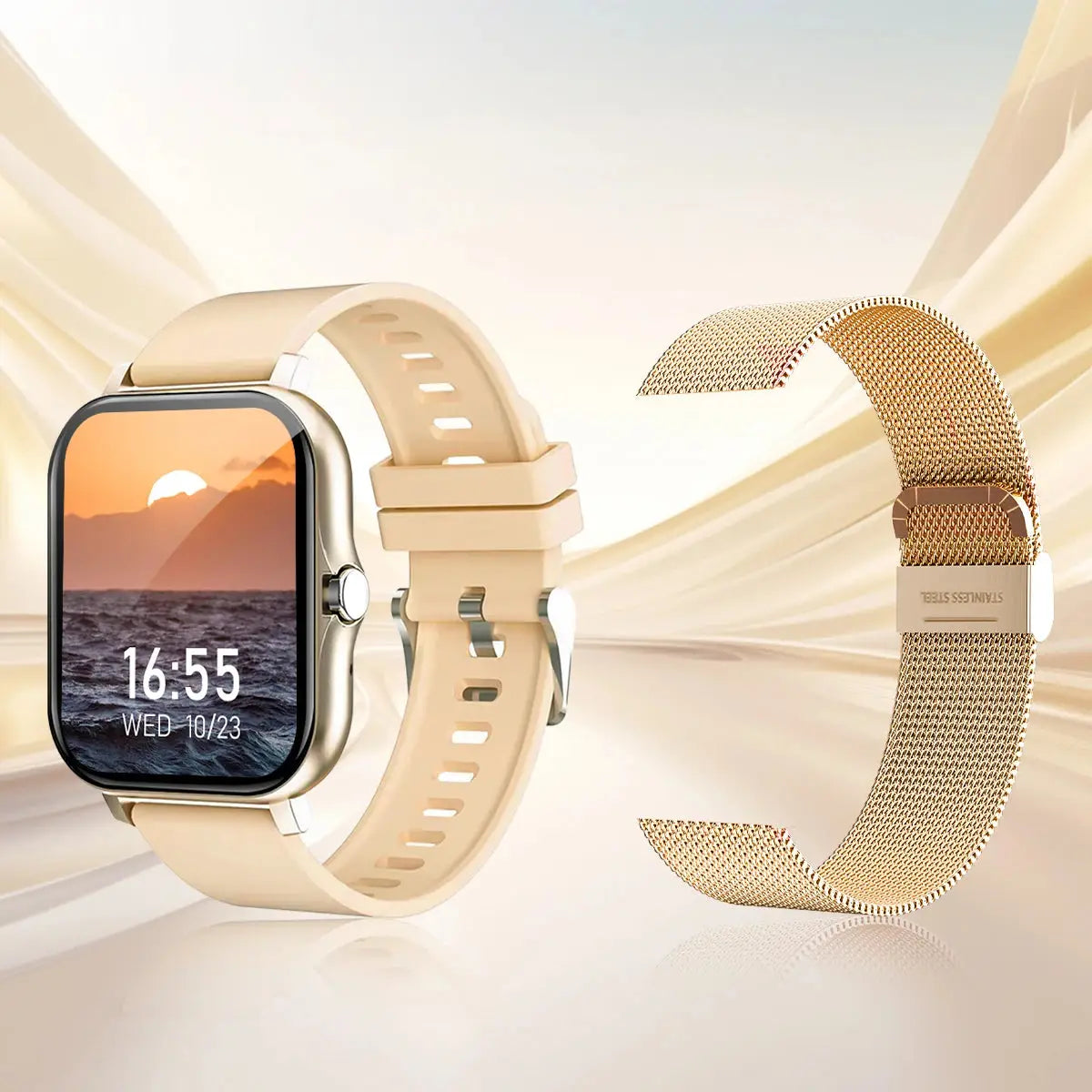 Smartwatch with multi-sport mode, calorie tracking, weather updates, message alerts, compatible with Android & iOS