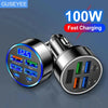 100W fast charging 6 port car charger with digital display