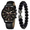 Men's watch with black strap and black dial with bracelet